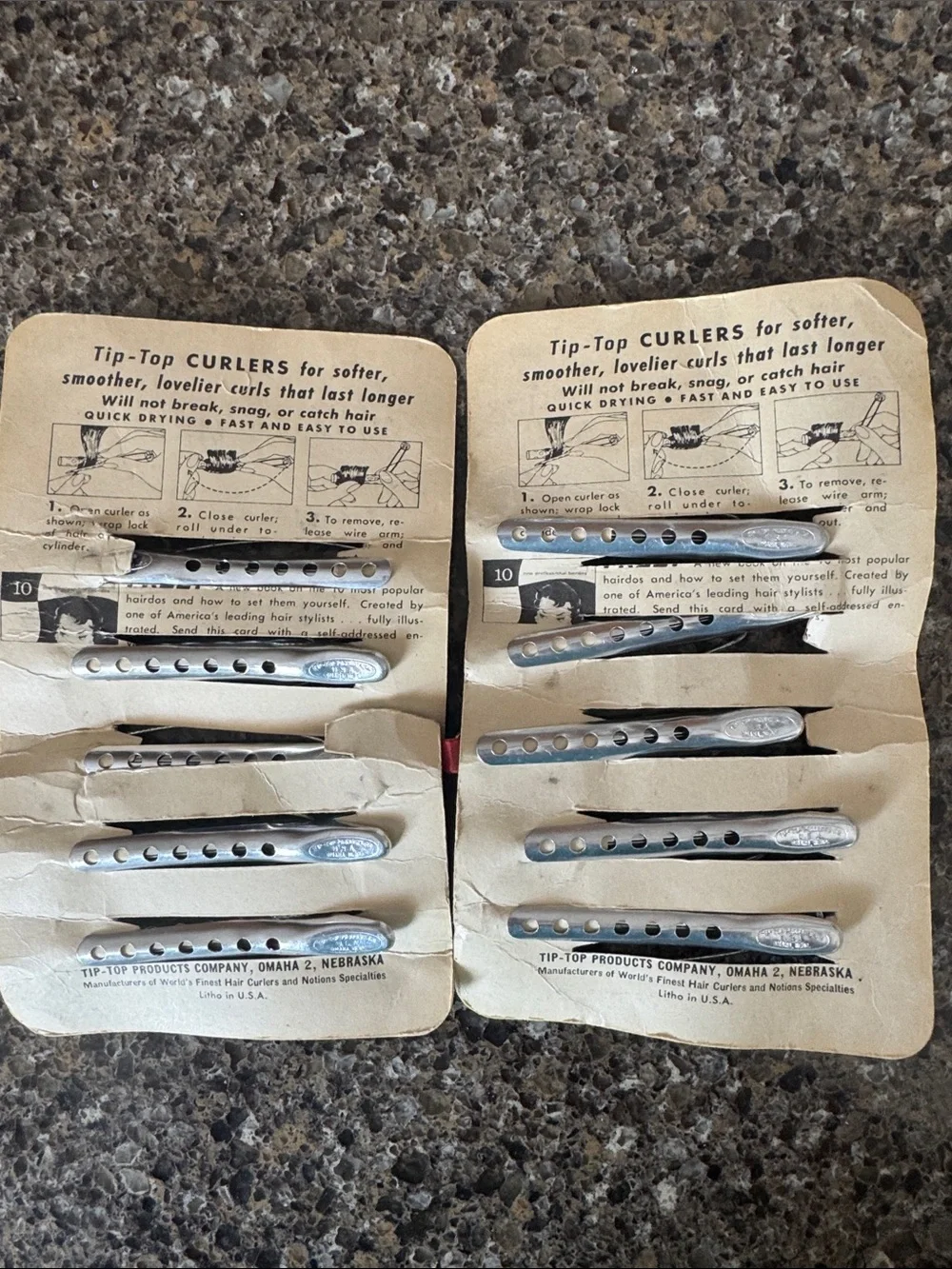 Vintage 1940s/50s Tip Top brand Satin Smooth Silver Hair Curlers  - 2 packs of 5